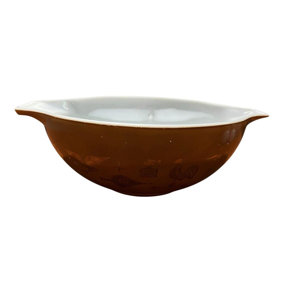 Vintage Pyrex Early American Brown Cinderella Mixing Bowl Milk Glass USA MCM